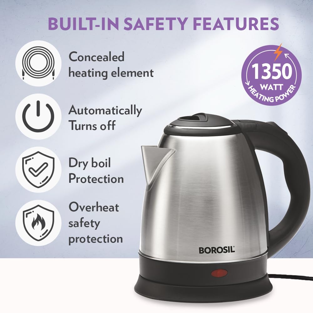 Borosil Stainless Steel 1350W Electric Kettle 1.5L